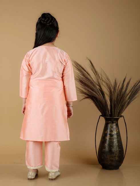 Girl's' Pink Viscose Kurta Pant Set